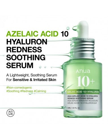 Anua - Sérum Calmante Azelaic Acid 10 Hyaluron Redness - Ácido Azelaico y Ácido Hialurónico - 30ml